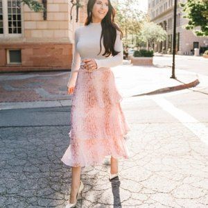 Rachel Parcell Pink Snake Tiered Pleated Skirt